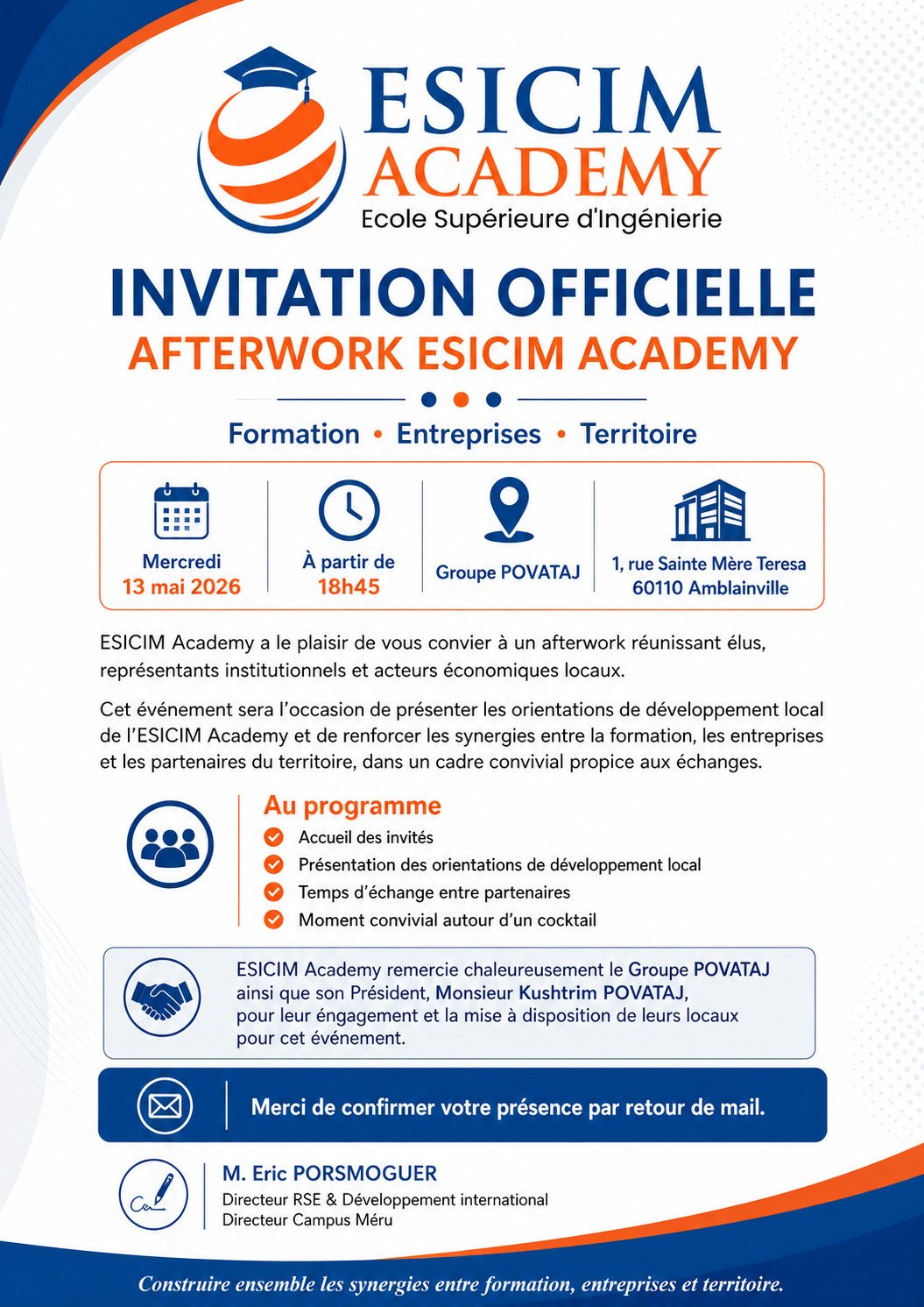 Invitation officielle de l'afterwork ESICIM ACADEMY du 13 mai 2026