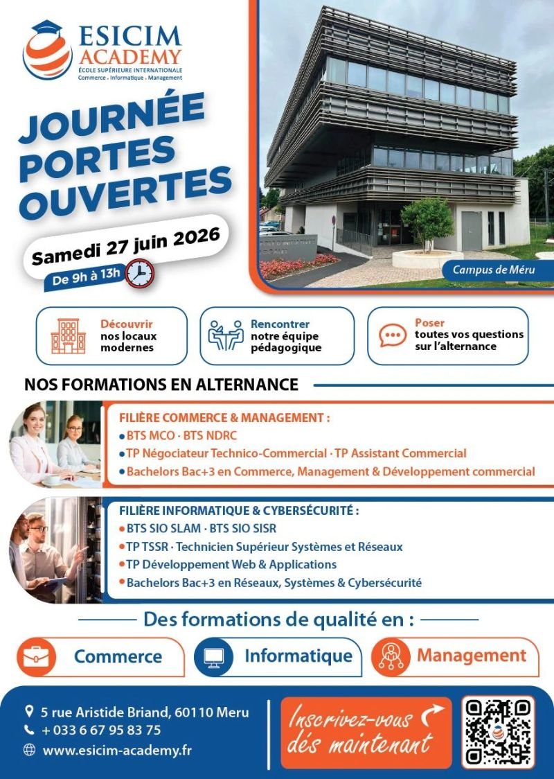 Affiche de la Journée Portes Ouvertes ESICIM du 27 juin 2026